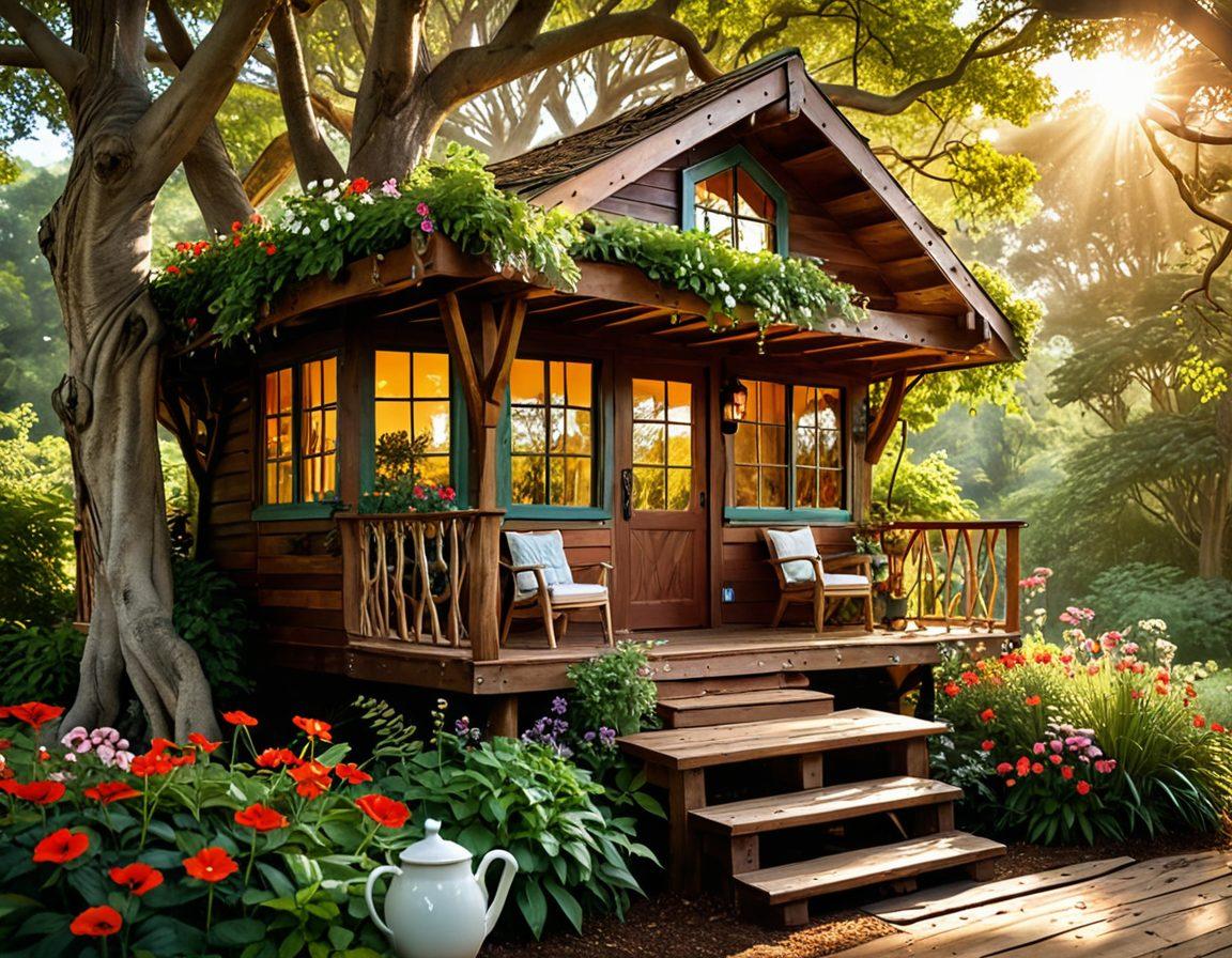 A warm, inviting scene featuring two diverse individuals sharing a heartfelt conversation in a cozy treehouse surrounded by lush greenery and colorful flowers, symbolizing deep and lasting connections. Soft sunlight filters through the leaves, creating an atmosphere of joy and fulfillment. Include subtle elements like coffee mugs and laughter in the background to enhance the feeling of warmth. super-realistic. vibrant colors.